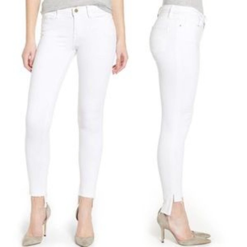 Frame Denim Le Skinny de Jeanne Stagger Hem Jeans White Size 25